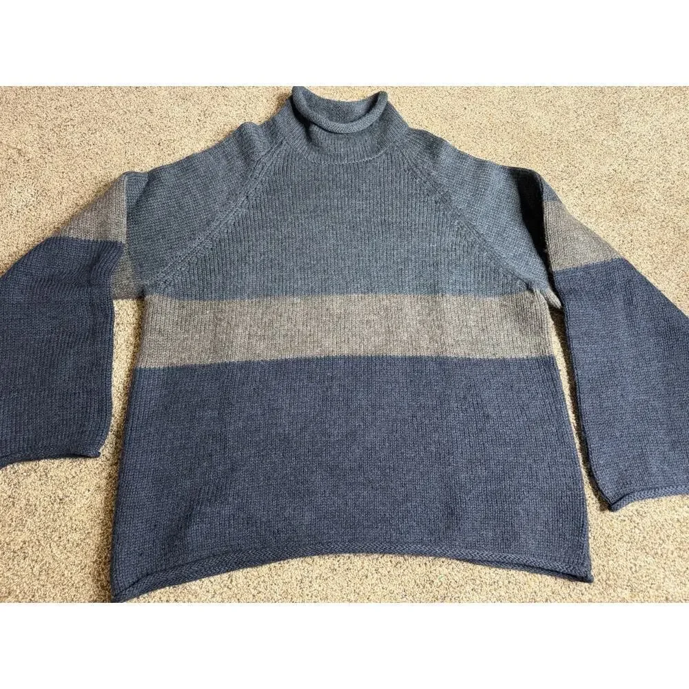 J. CREW Vintage Mens Wool Oarsman Fisherman Knit Sweater Size XXL Blue Gray